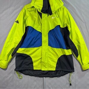 Vintage 90s Nike ACG Clima-Fit Neon Yellow Blue Colorblock Packable Windbreaker
